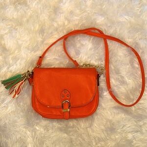 Mix no. 6 orange crossbody bag with colorful tassels and lining